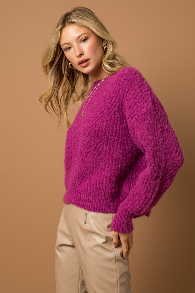 Fuchsia Chenille Knit Sweater