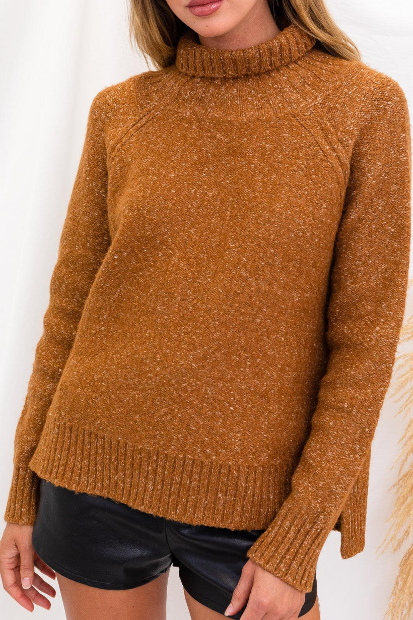 Long Sleeve Turtle Neck Knit Camel Sweater