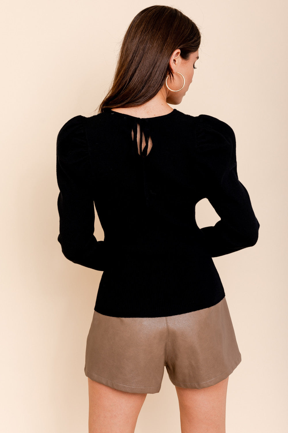 Puffy Long Sleeve Black Sweater
