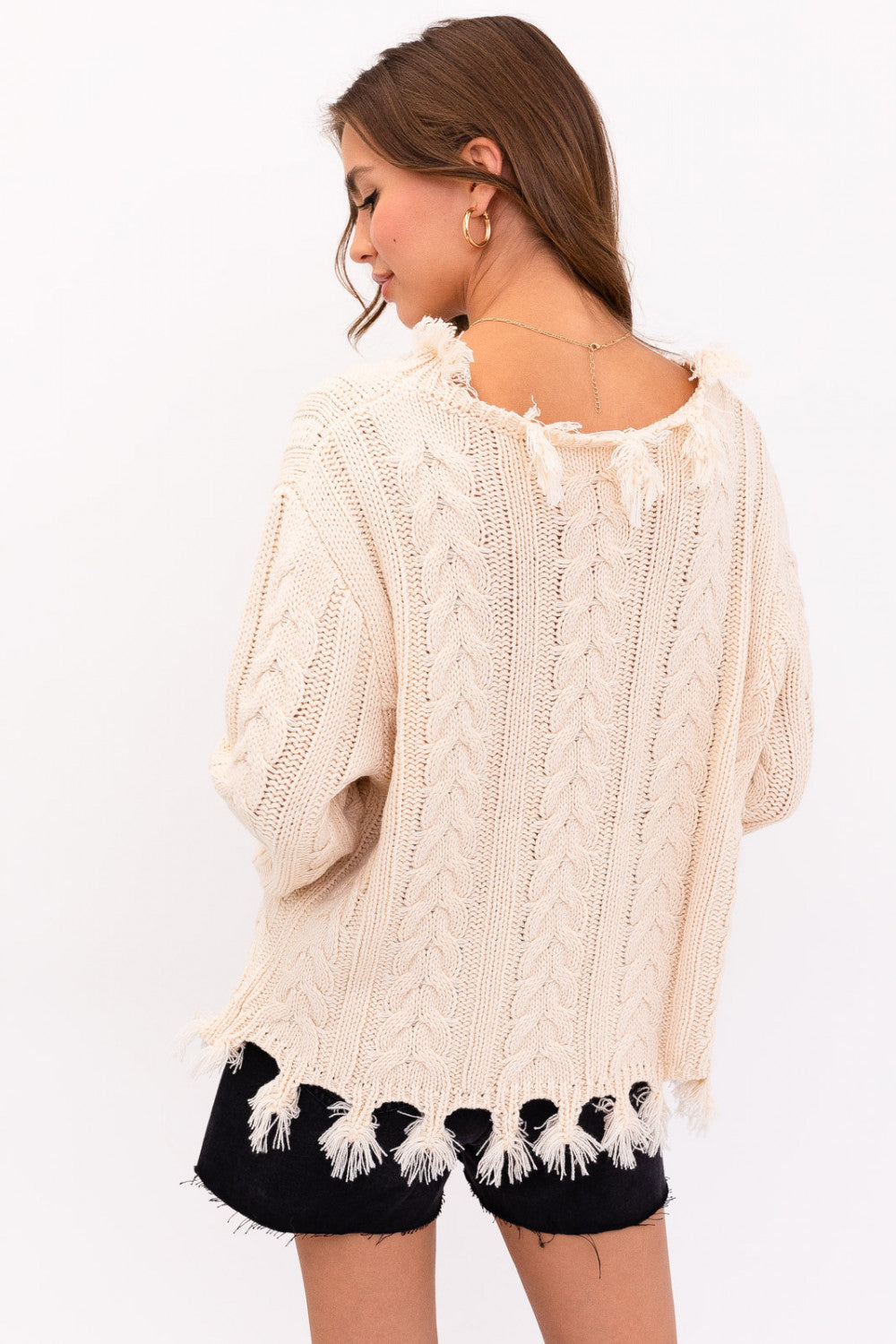 Ivory Knit and Tasseled Sweater