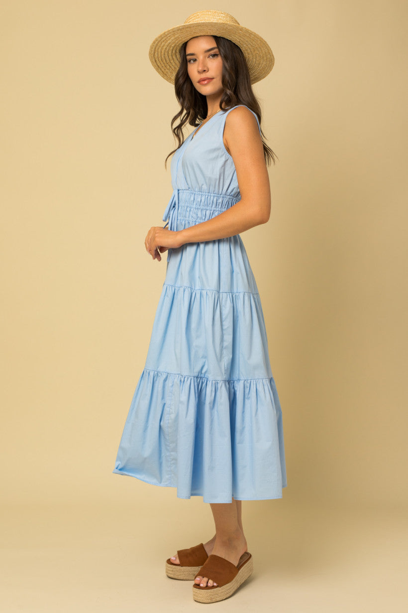 Smocked Tie Waist Wrap Top Tiered Dress