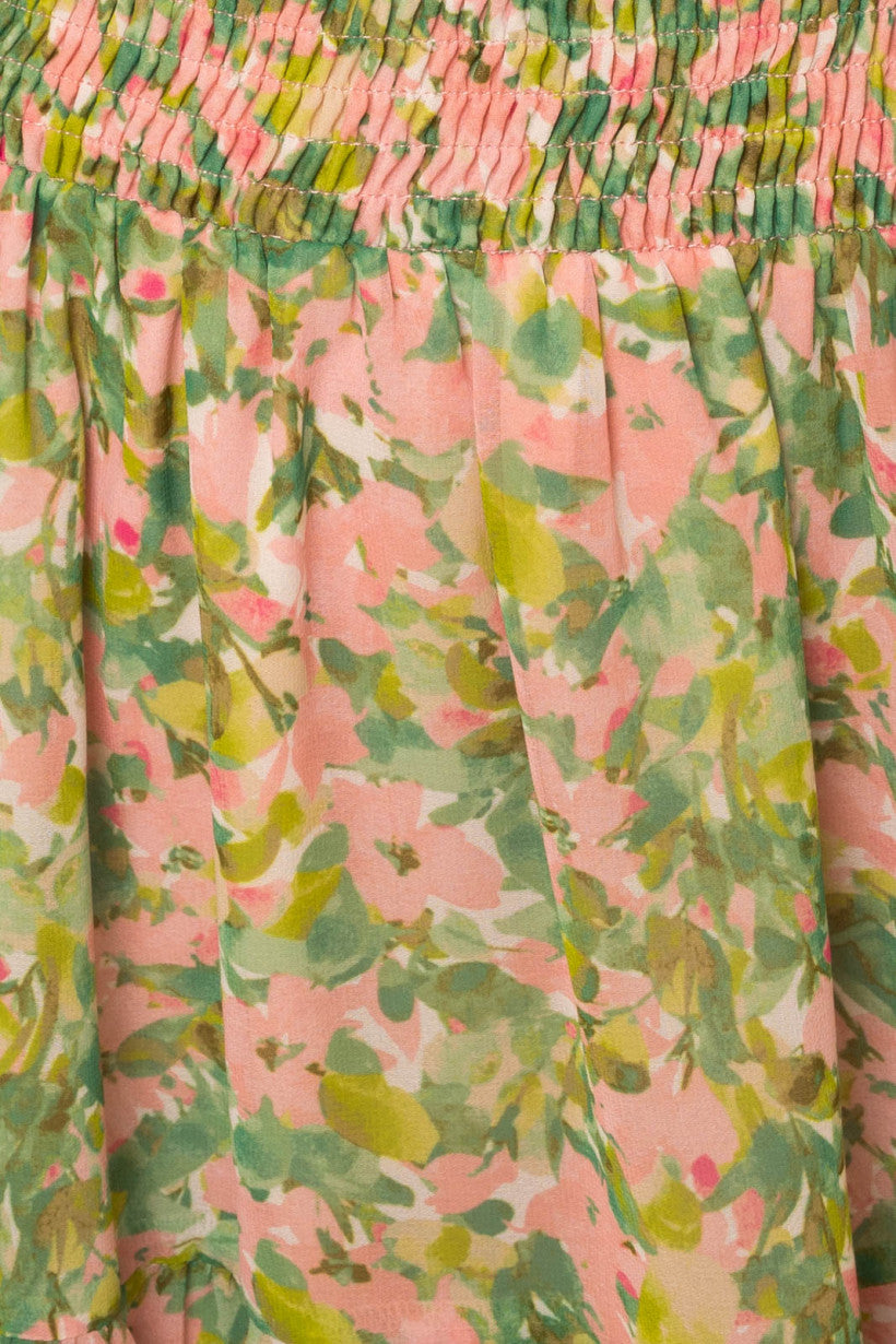 Ruffle Tie Collar Green and Pink Floral Dress