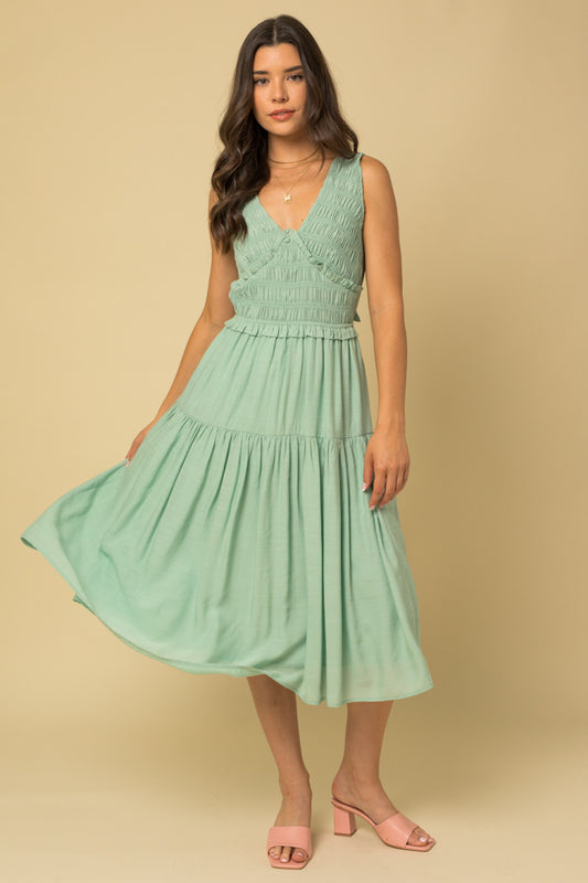 Sage Smocked Tie Back Nidi Dress