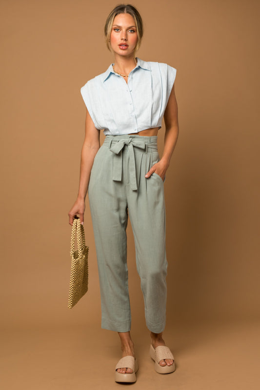 High Waist Pin Tuck Pants