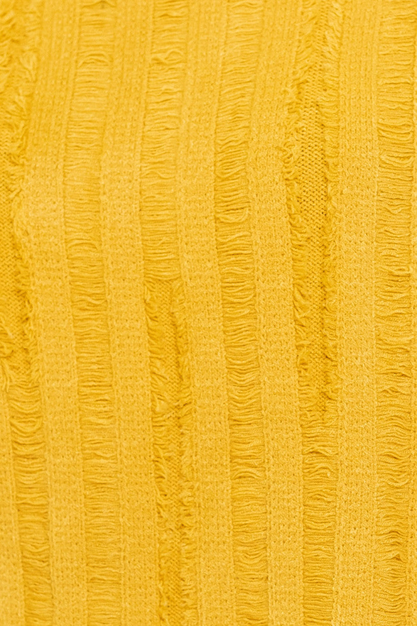 Mustard Side Slit Distressed Knit Turtleneck Sweater