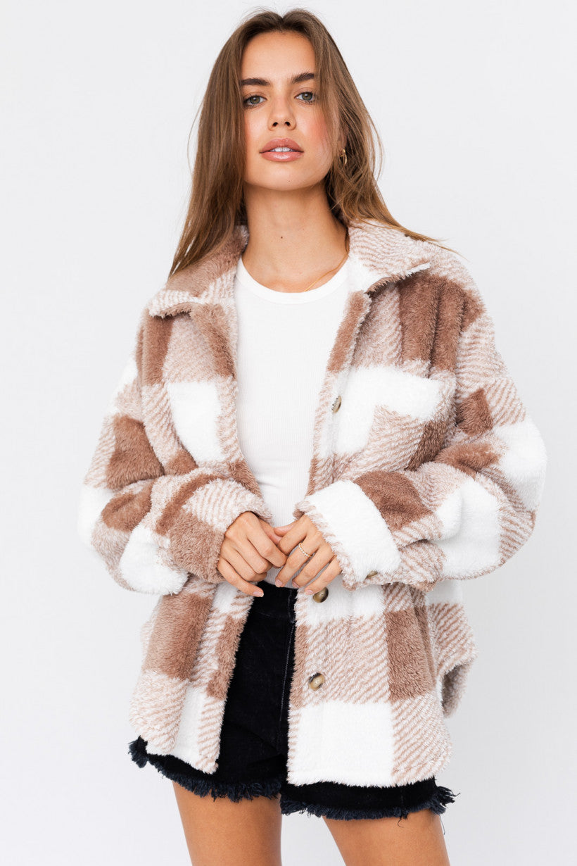 White and Mocha Sherpa Shacket