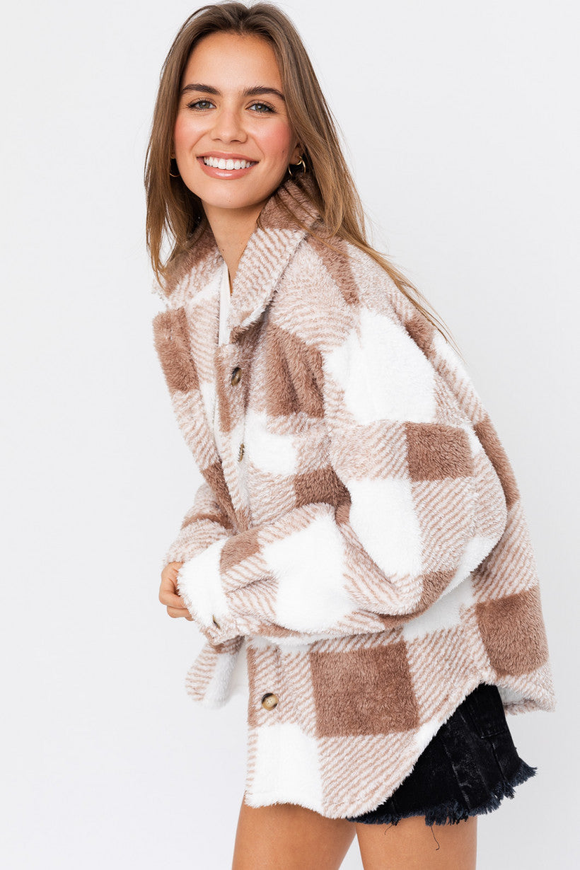 White and Mocha Sherpa Shacket