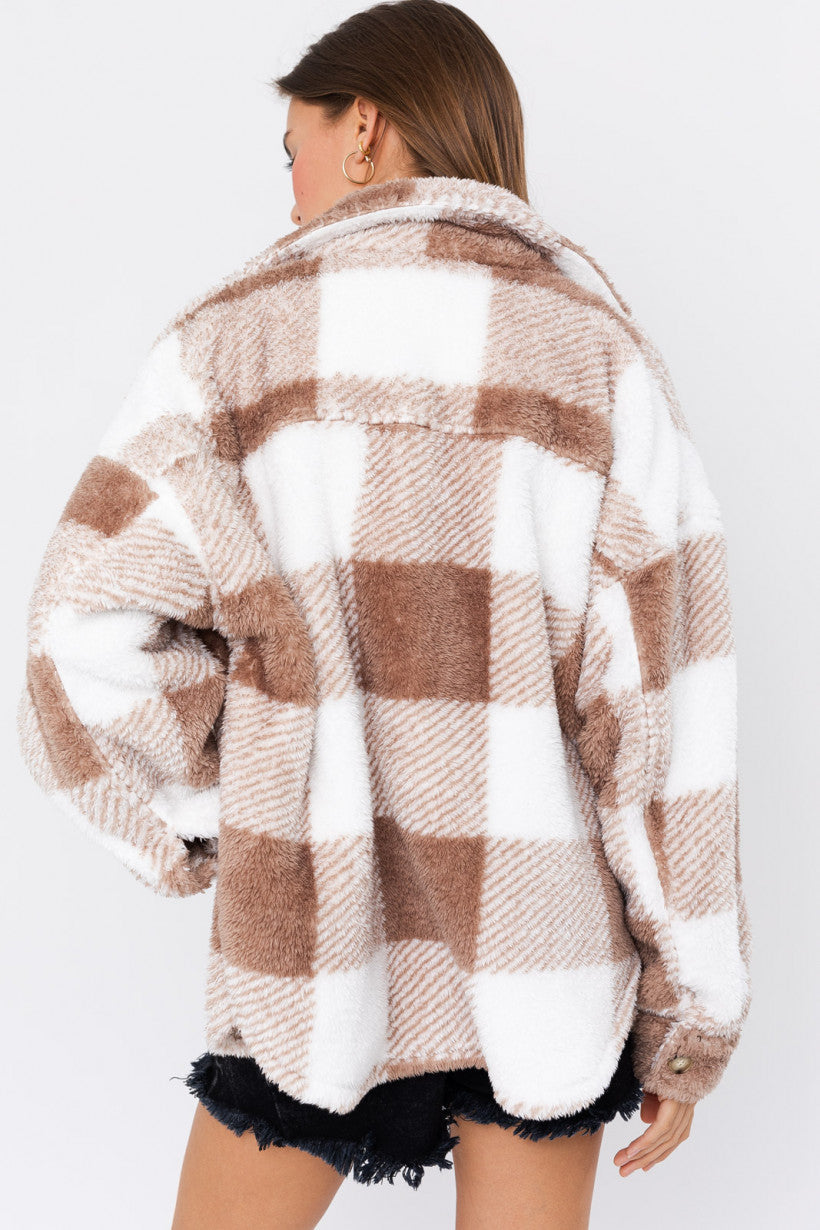 White and Mocha Sherpa Shacket