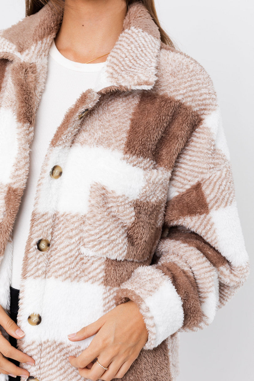 White and Mocha Sherpa Shacket