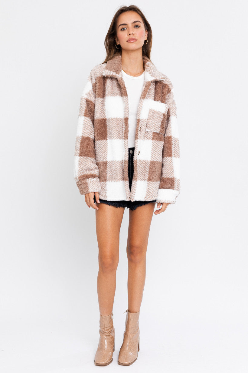 White and Mocha Sherpa Shacket