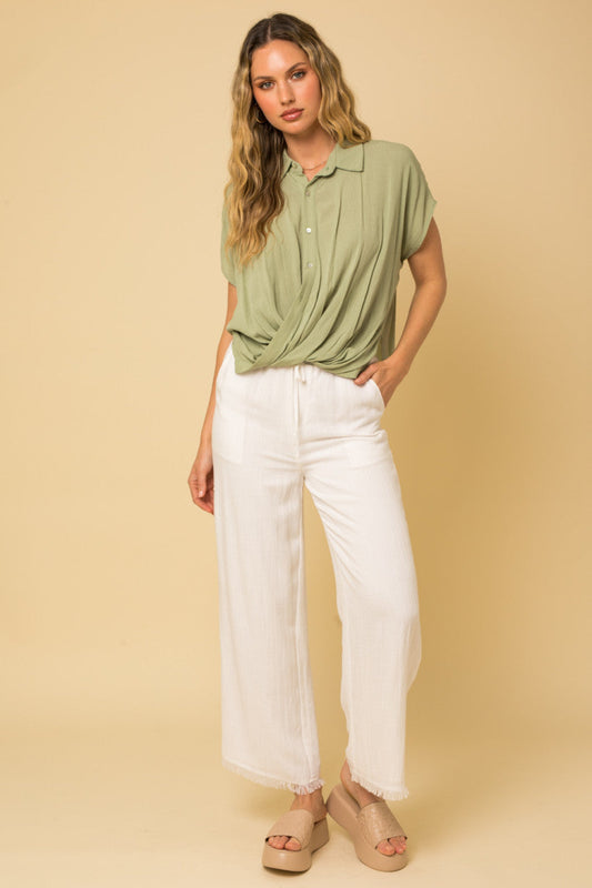 Fringe Hem Wide Leg Pants - White